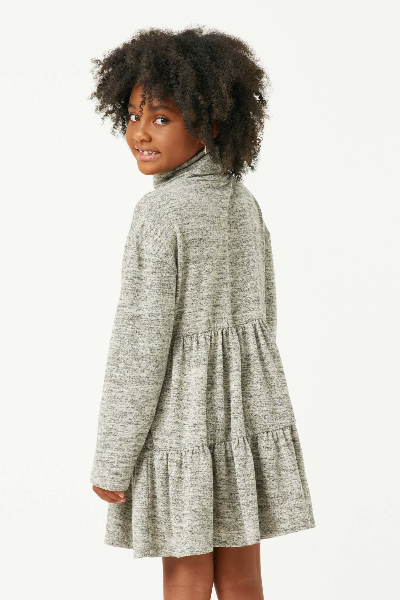 GY5289 OATMEAL Girls Marled Stretch Knit Long Sleeve Turtleneck Tunic Back