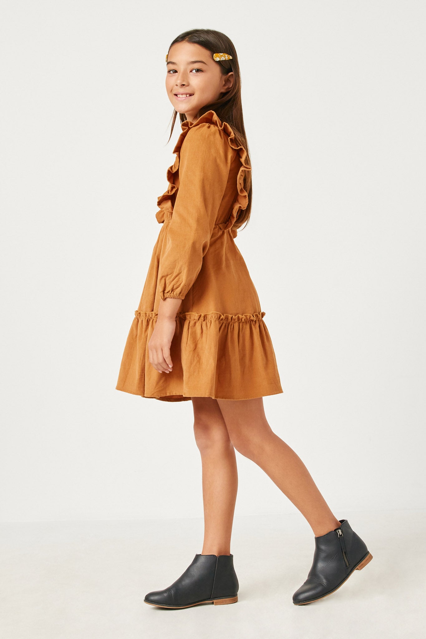 girls brown dress Dresses & Rompers Charlotte dress features a gold sequin outlining floral appliqu on the bodice Girls Brown Dresses | The