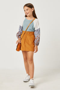 GY5307 MUSTARD Girls Cinched Elastic Waist Corduroy Skirt Full Body