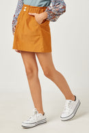GY5307 MUSTARD Girls Cinched Elastic Waist Corduroy Skirt Back