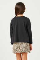 GY5345 BLACK Girls Babydoll Strappy V Neck Long Sleeve T Shirt Back