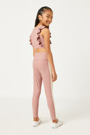 GY5385 Mauve Girls Ruffled Shoulder Ribbed Active Crop Top Back