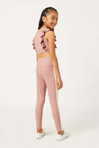 GY5385 Mauve Girls Ruffled Shoulder Ribbed Active Crop Top Back
