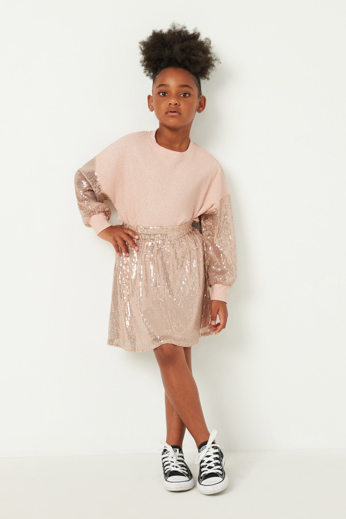 Elastic Waist Sequin Flare Skirt