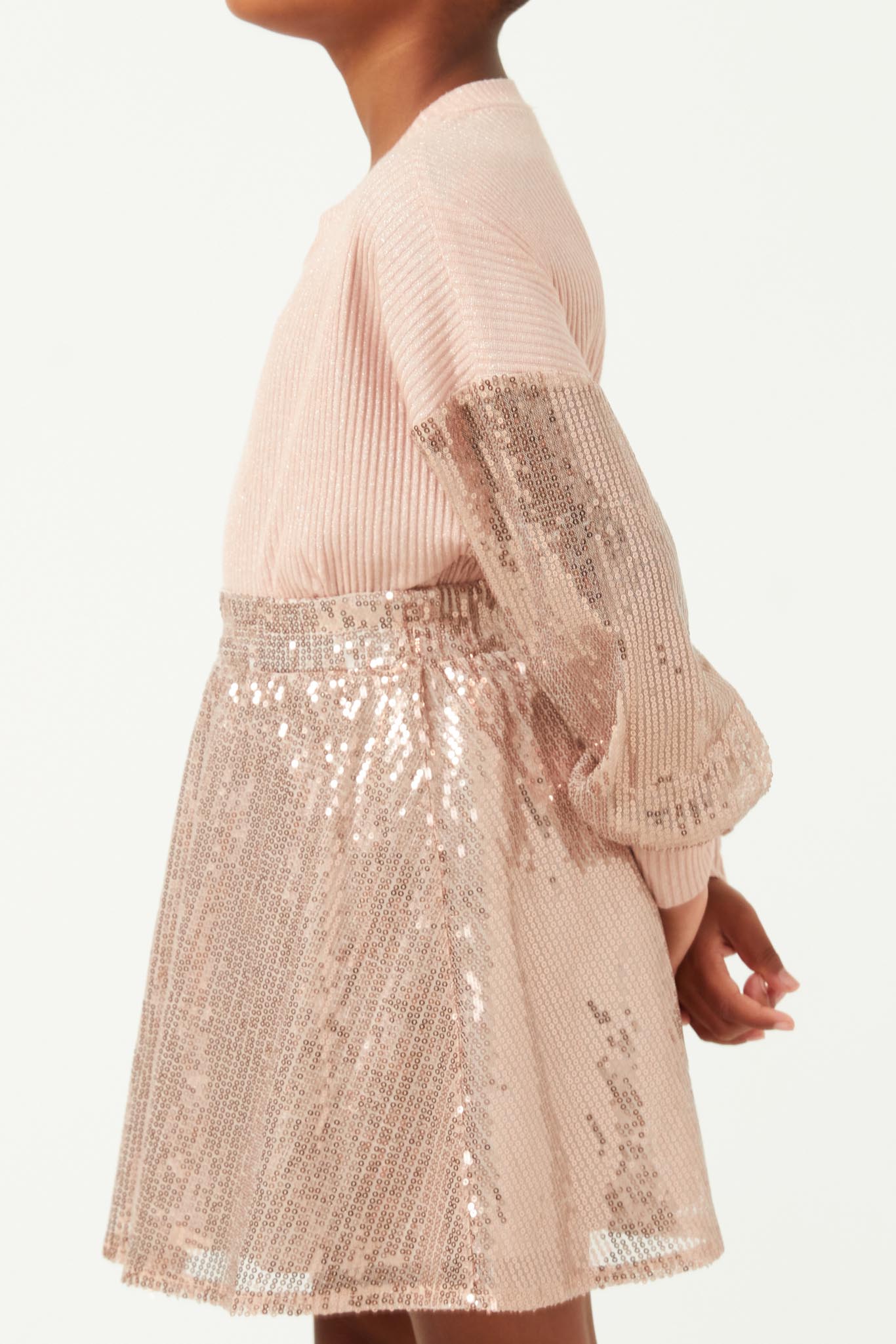 GY5432 PINK Girls Elastic Waist Sequin Flare Skirt Side