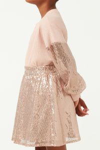 GY5432 PINK Girls Elastic Waist Sequin Flare Skirt Side