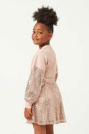 GY5432 PINK Girls Elastic Waist Sequin Flare Skirt Back