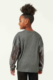GY5436 BLACK Girls Sequin Sleeve Metallic Rib Long Sleeve Top Back