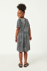 GY5467 SILVER Girls Metallic Animal Print Knit Dress Back