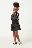 GY5489 Black Girls Satin Leopard Print Smocked Waist Skirt Full Body