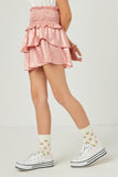 GY5489 Mauve Girls Satin Leopard Print Smocked Waist Skirt Side