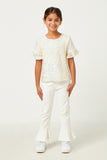 GY5508 OFF_WHITE Girls Ruffle Sleeve Scoop Neck Sequin Top Full Body