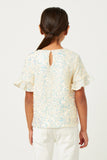 GY5508 OFF_WHITE Girls Ruffle Sleeve Scoop Neck Sequin Top Back