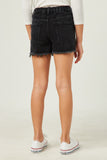 GY5518 BLACK Girls Floral Embroidered Frayed Denim Shorts Back