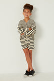 GY5523 OATMEAL Girls Waffle Textured Stripe Drawstring Knit Shorts Full Body