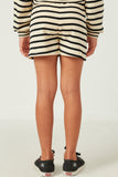 GY5523 OATMEAL Girls Waffle Textured Stripe Drawstring Knit Shorts Back