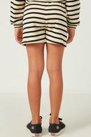 GY5523 OATMEAL Girls Waffle Textured Stripe Drawstring Knit Shorts Back