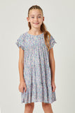 GY5528 Lavender Girls Crinkle Pleated Floral Ruffle Sleeve Dress Front 2