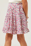 GY5530 Pink Girls Ditsy Floral Ruffled Tiered Skirt Side