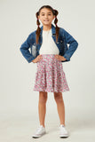 GY5530 Pink Girls Ditsy Floral Ruffled Tiered Skirt Full Body