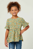 GY5532 Mint Girls Crinkle Floral Ruffle Sleeve Top Front