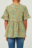 GY5532 Mint Girls Crinkle Floral Ruffle Sleeve Top Back