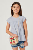 GY5562 BLUE Girls Crinkle Texture Knit Tiered Top Front