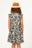 GY5572 IVORY Girls Botanical Print Ruffle Sleeveless Button Detail Dress Back