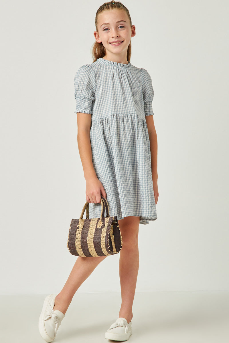 Seersucker Gingham Smock Cuff Dress Seersucker Gingham Smock Cuff Dress