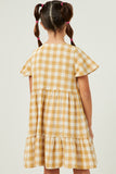 GY5588 MUSTARD Girls Plaid Patch Pocket Button Down Dress Back