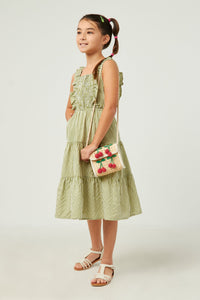 GY5589 Sage Girls Sleeveless Smocked Detail Ruffled Tiered Dress Full Body