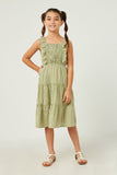 GY5589 Sage Girls Sleeveless Smocked Detail Ruffled Tiered Dress Front
