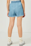 GY5602 LIGHT DENIM Girls Distressed Hem Patch Pocket Shorts Back