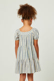 GY5609 BLUE Girls Striped Square Neck Puff Sleeve Tiered Dress Back