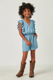 GY5613 LIGHT DENIM Girls Surplice Ruffle Detail Tencel Romper Full Body