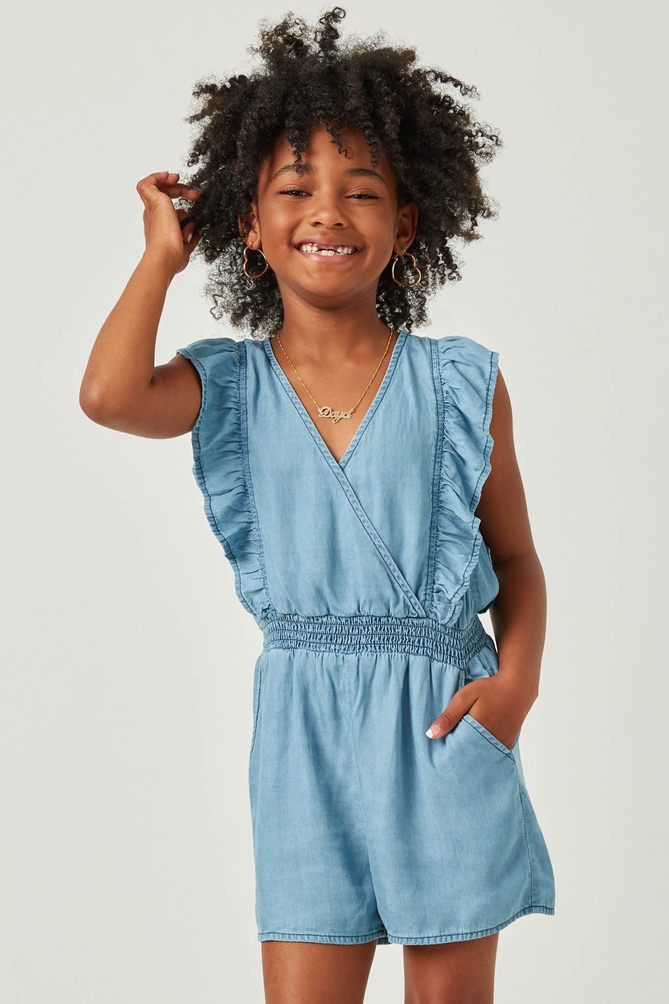 Surplice Ruffle Detail Tencel Romper