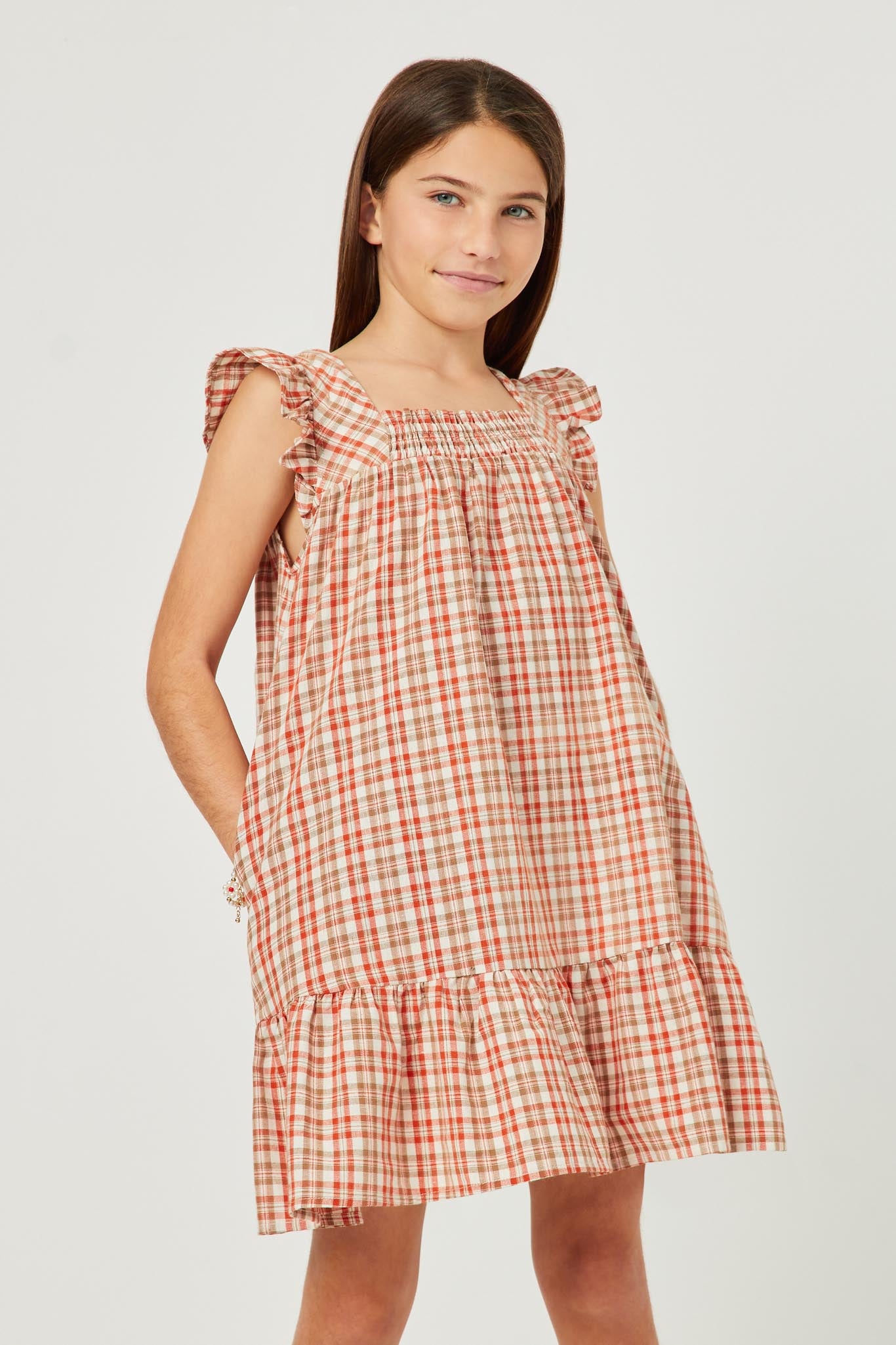 Back Smocked Tartan Print Dress