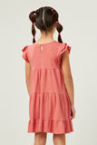 GY5652 PINK Girls V Neck Crinkle Texture Knit Ruffled Shoulder Dress Back