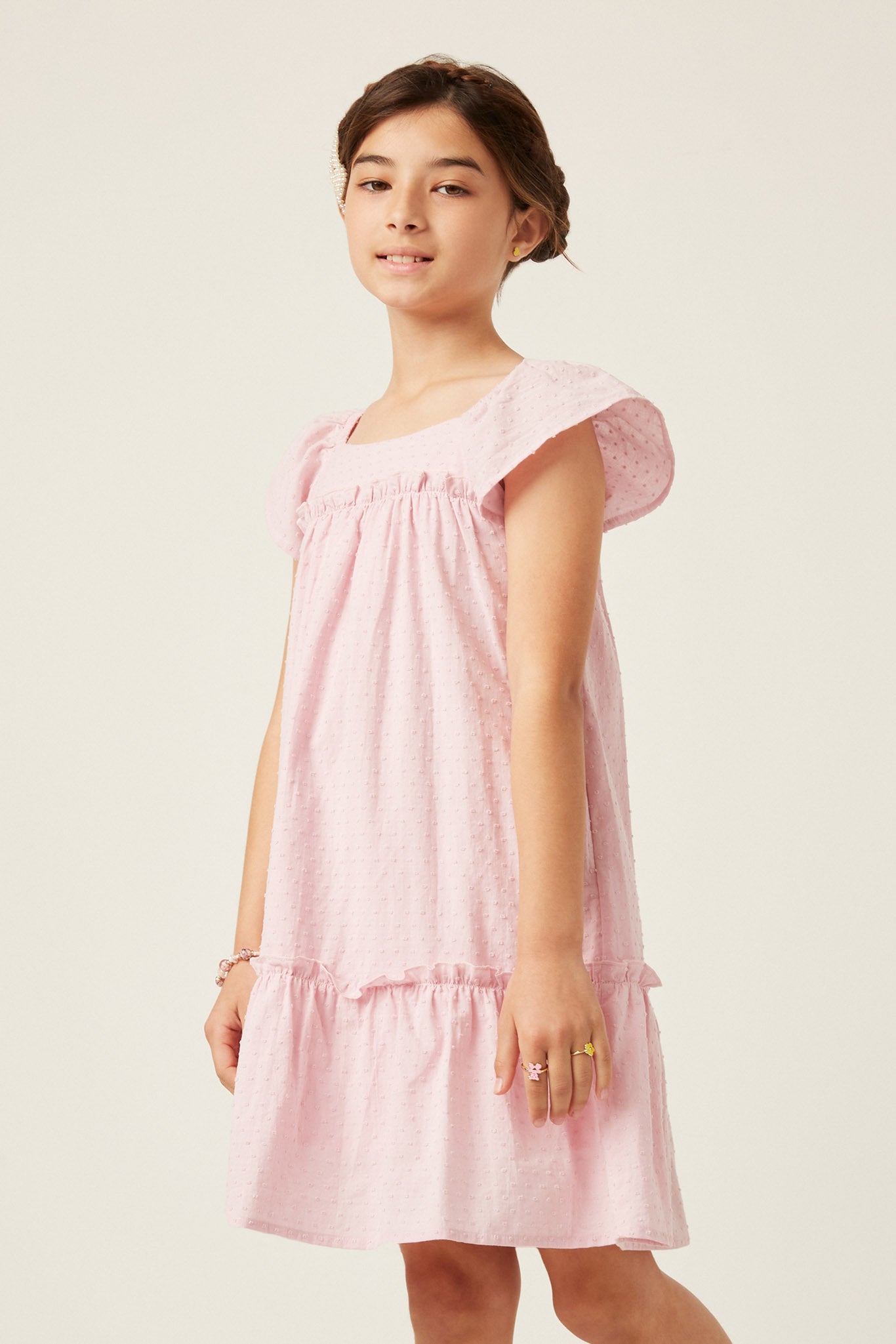 Swiss Dot Ruffled Seamed Dress