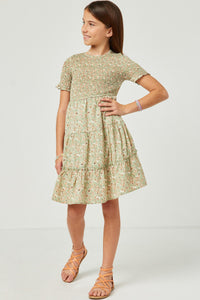 GY5663 SAGE Girls Floral Smocked Tiered Skirt Dress  Full Body