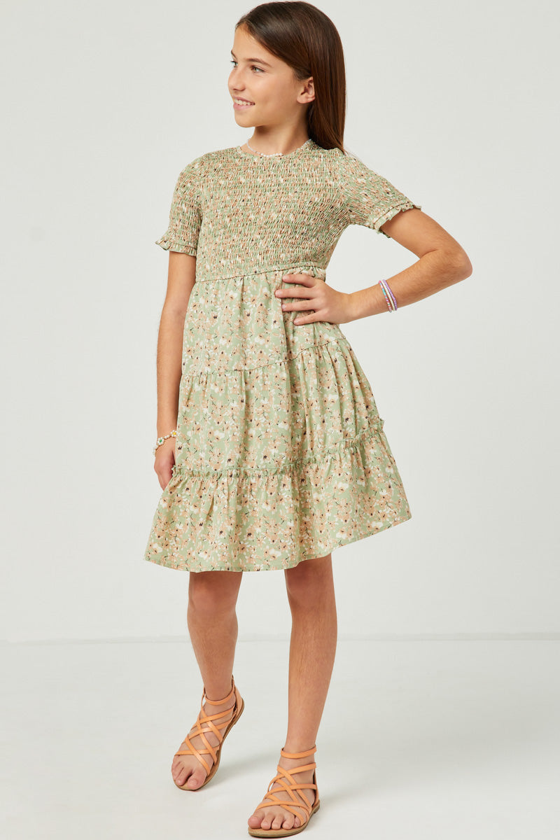 Floral Smocked Tiered Skirt Dress