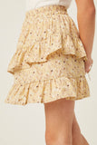 GY5664 Yellow Girls Floral Printed Asymmetric Ruffle Skirt Side