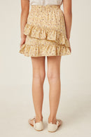 GY5664 Yellow Girls Floral Printed Asymmetric Ruffle Skirt Back