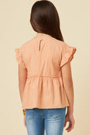 GY5669 SALMON Girls Swiss Dot Smocked Bodice Ruffled Top Back