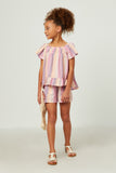 Textured Vertical Stripe Smocked Flutter Sleeve Top