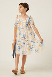 Watercolor Floral Ruffled Shoulder Dress