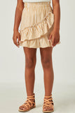 GY5680 Mustard Girls Striped Asymmetric Ruffle Skirt Front