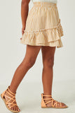GY5680 Mustard Girls Striped Asymmetric Ruffle Skirt Side