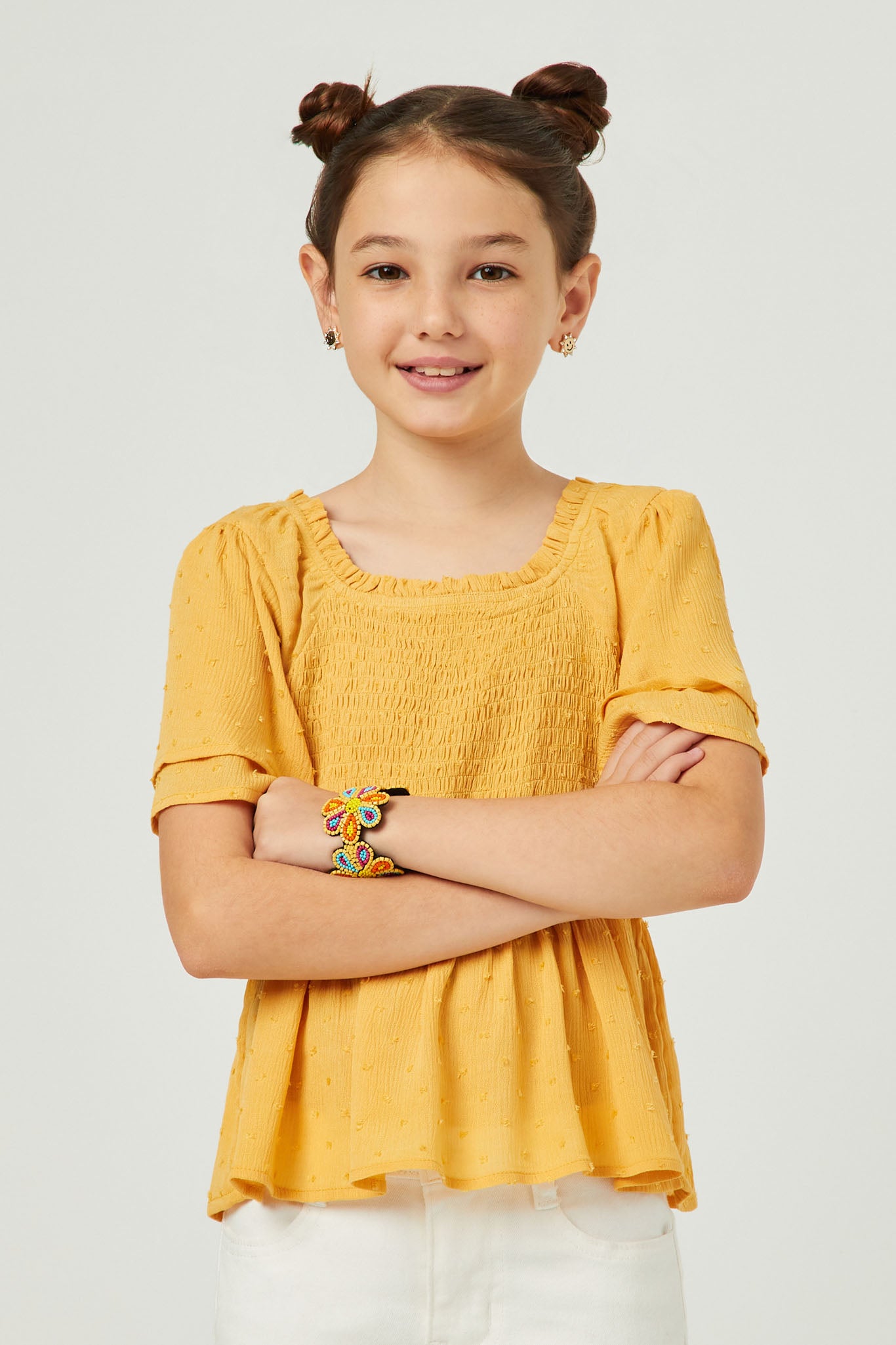 Swiss Dot Ruffled Flutter Sleeve Peplum