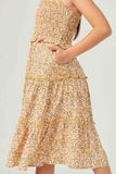 GY5716 YELLOW Girls Smocked Tie Shoulder Ruffled Tiered Sleeveless Dress Detail